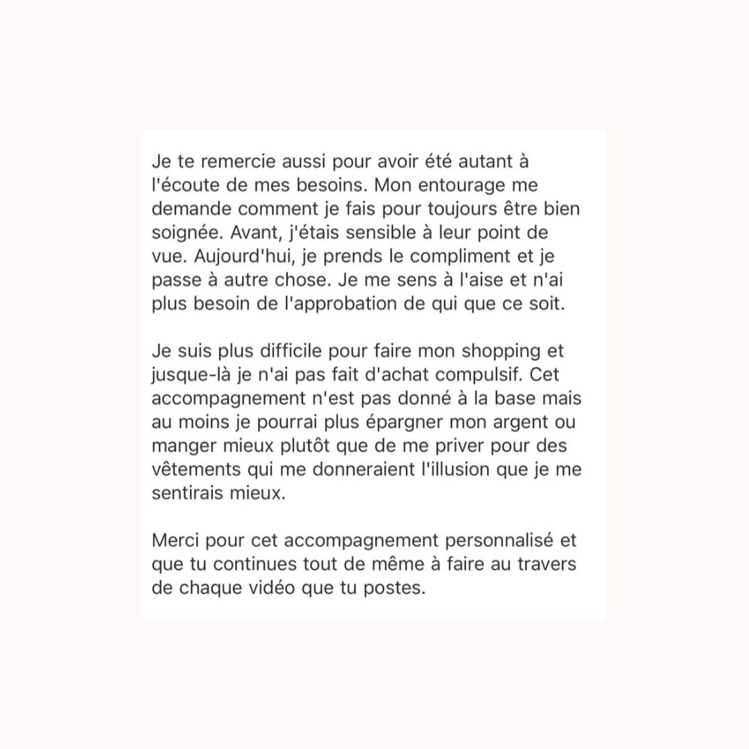 Message d'une cliente