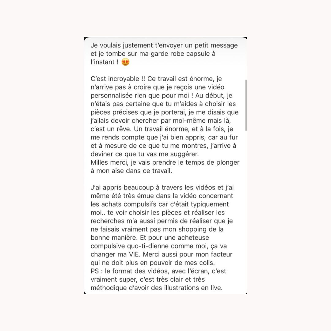 Message d'une cliente