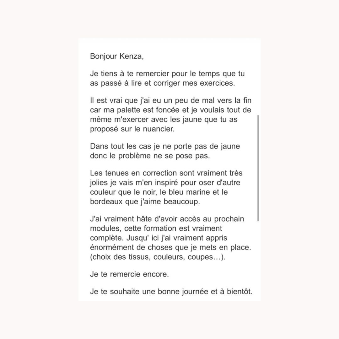Message d'une cliente